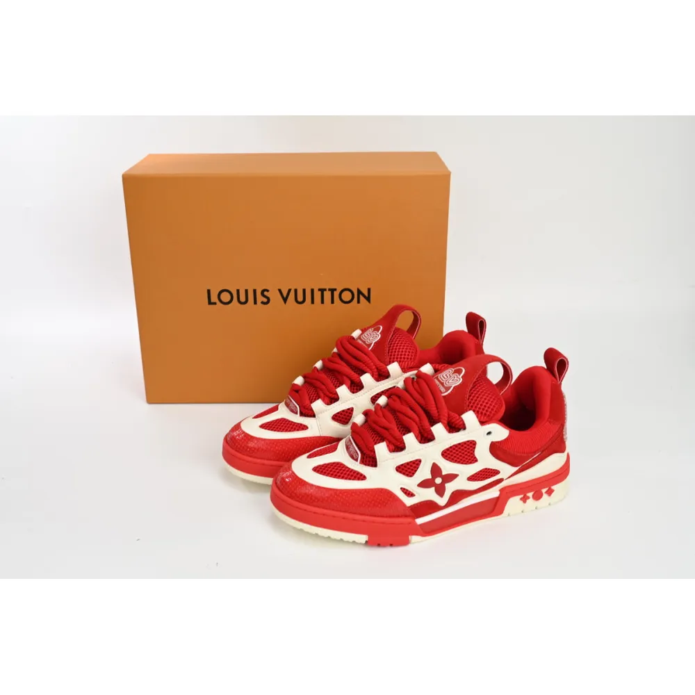 Replica Louis Vuitton Leather lace up Fashionable Board Shoes Red,51BCOLRB