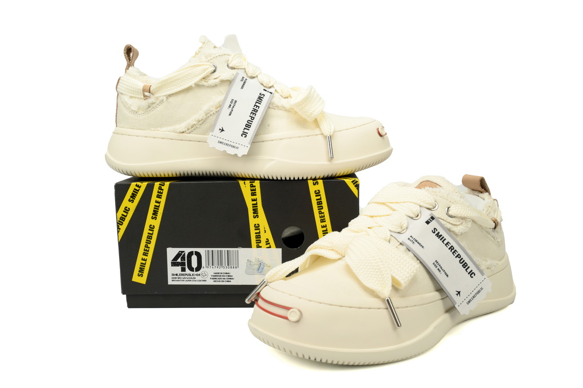 Smilerepublic Classic White Tan Jianci Replaceable open mouth low cut canvas shoes