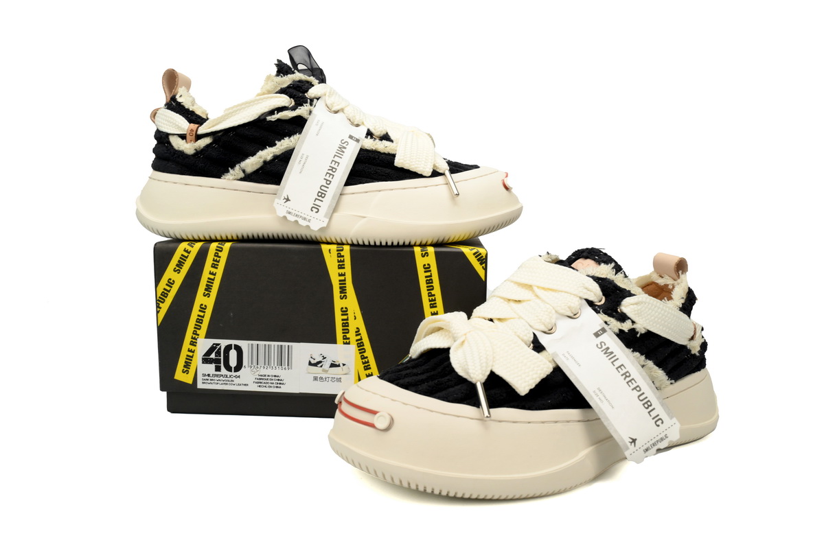 Smilerepublic Coarse woolen black Tan Jianci Corduroy replaceable open cut low cut canvas shoes