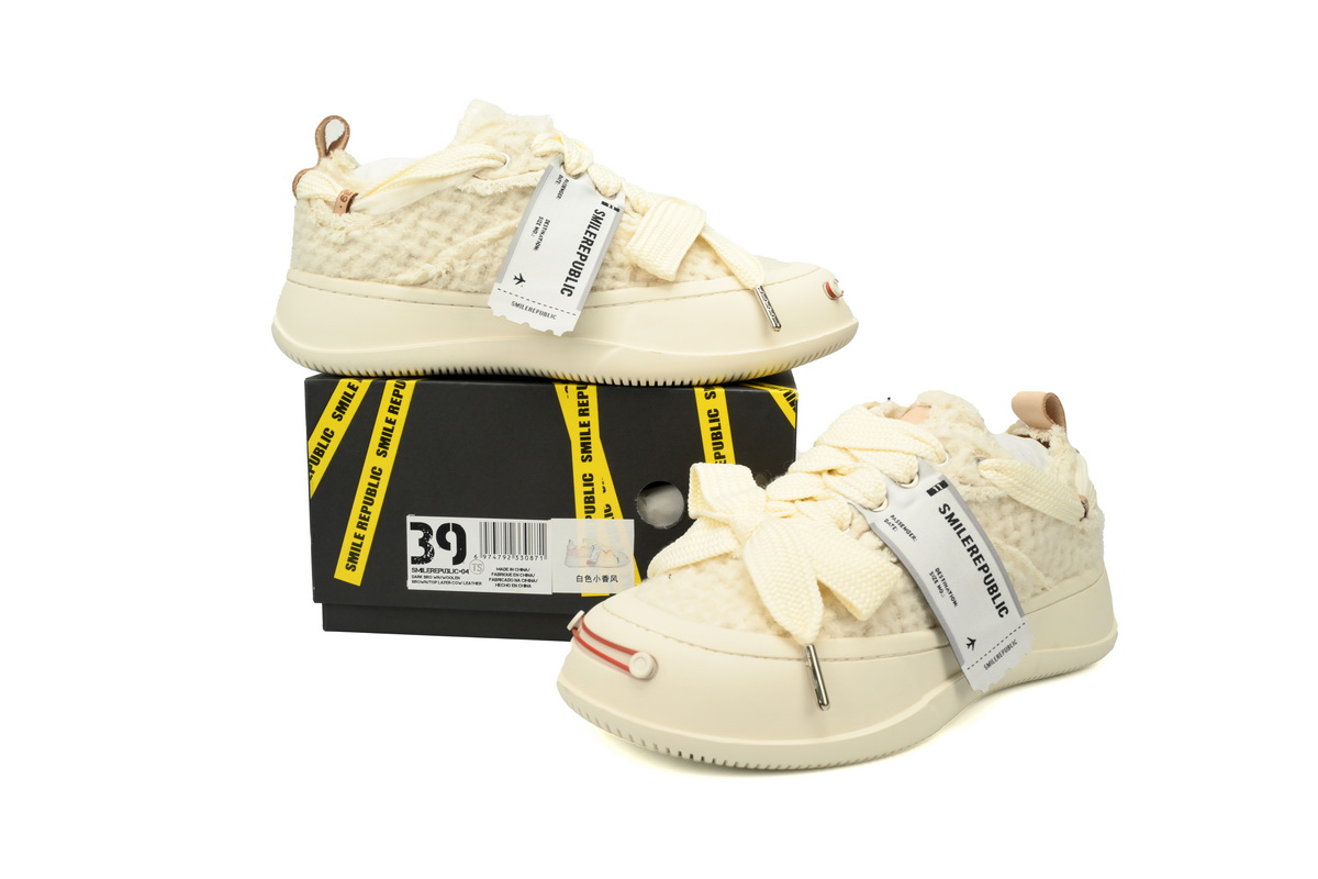 Smilerepublic Coarse woolen white cloth Tan  Jianci Replaceable open mouth low cut canvas shoes