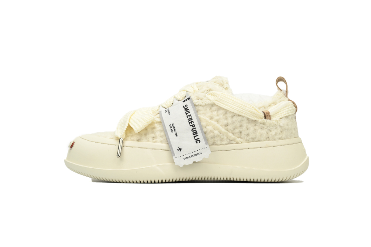 Smilerepublic Coarse woolen white cloth Tan  Jianci Replaceable open mouth low cut canvas shoes