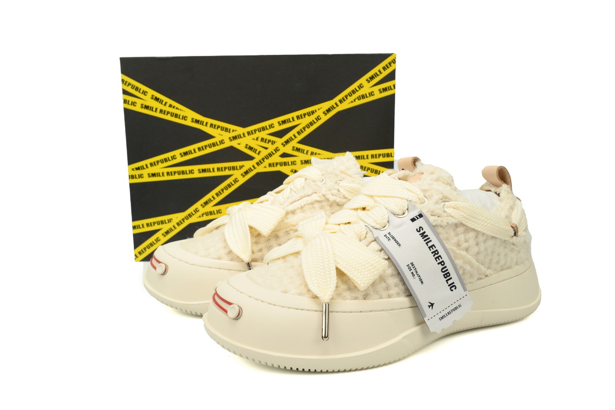 Smilerepublic Coarse woolen white cloth Tan  Jianci Replaceable open mouth low cut canvas shoes