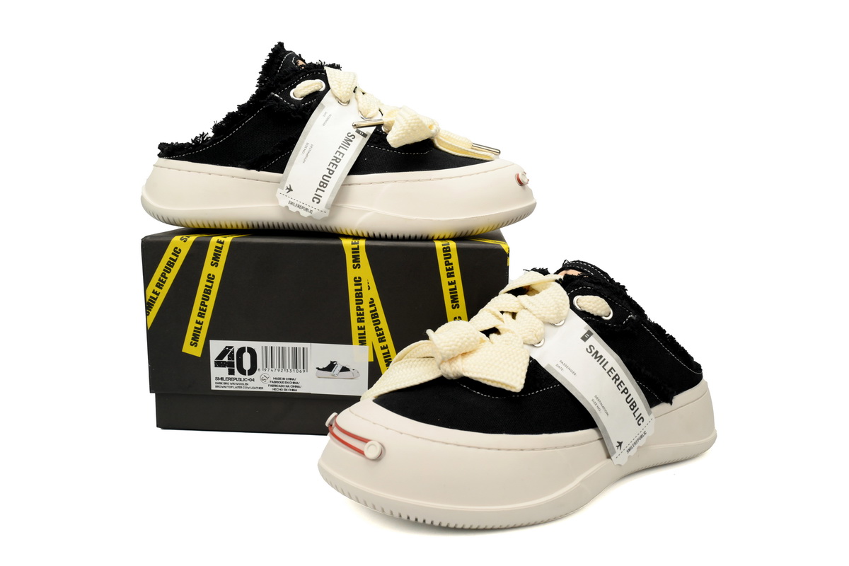 Smilerepublic Half black Tan Jianci Replaceable open mouthed thick soled low cut canvas shoes