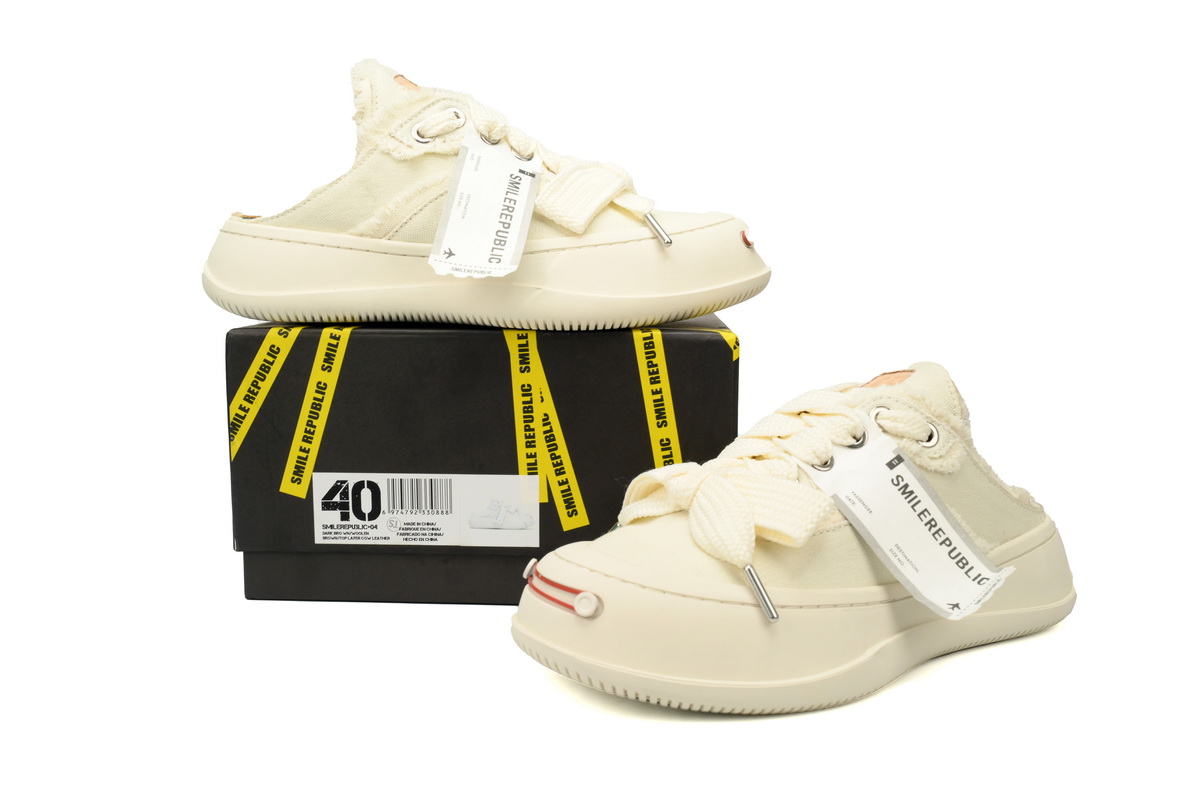 Smilerepublic Half white Tan  Jianci can Replaceable open mouthed thick sole half support low top canvas shoes