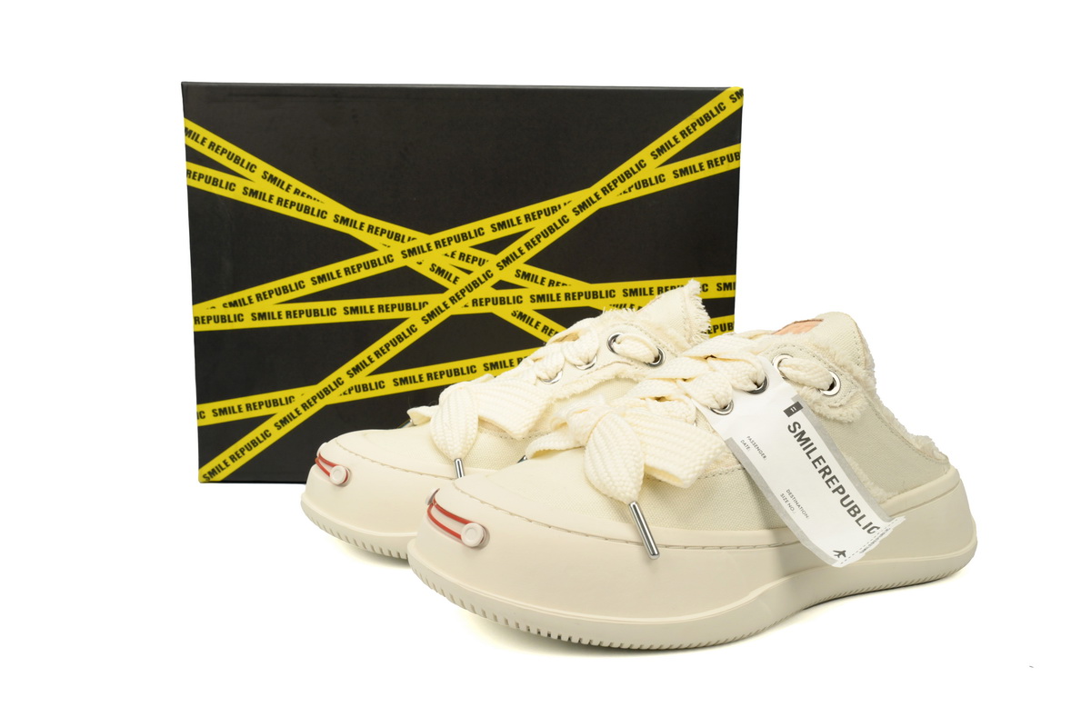 Smilerepublic Half white Tan  Jianci can Replaceable open mouthed thick sole half support low top canvas shoes