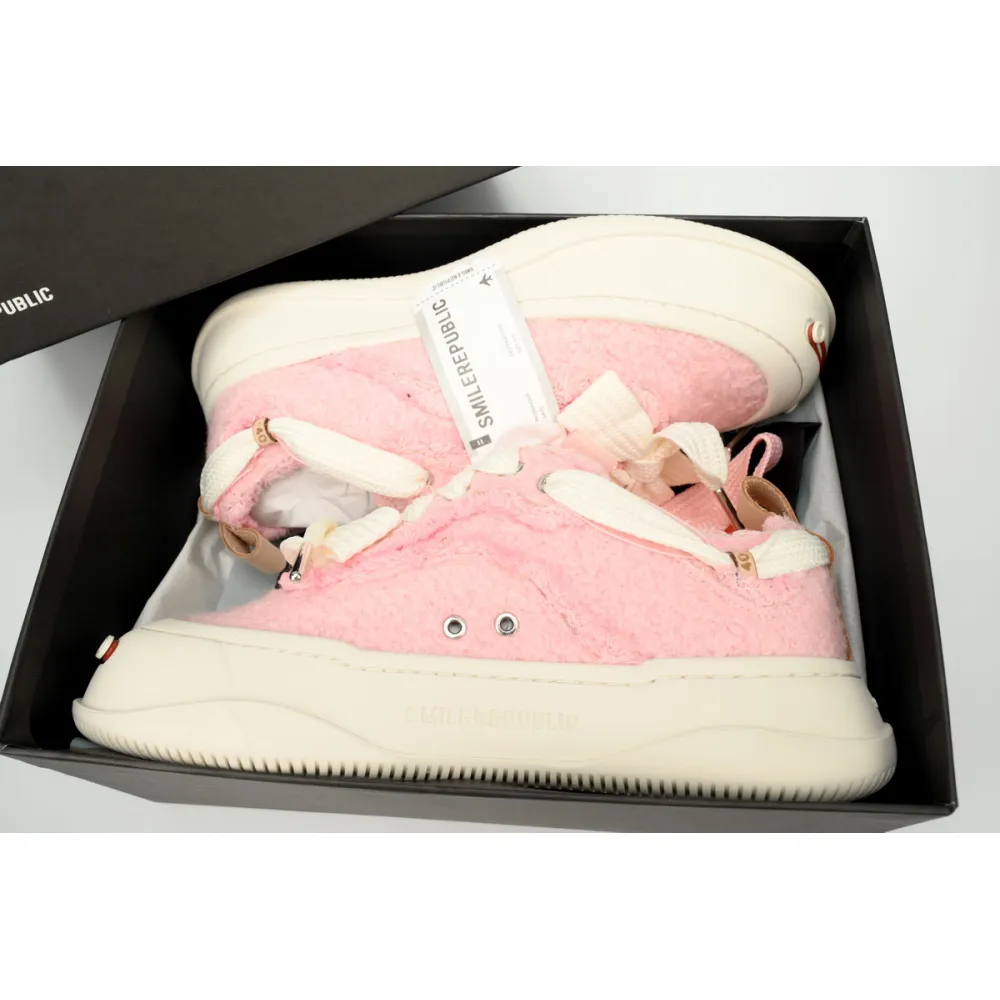 Smilerepublic Pink woolen fabric Tan Jianci Replaceable open mouthed thick soled low cut canvas shoes