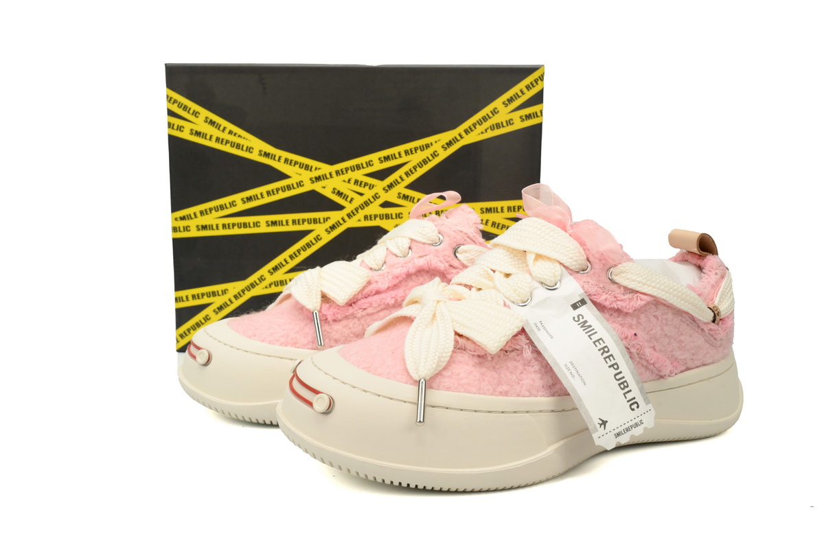 Smilerepublic Pink woolen fabric Tan Jianci Replaceable open mouthed thick soled low cut canvas shoes