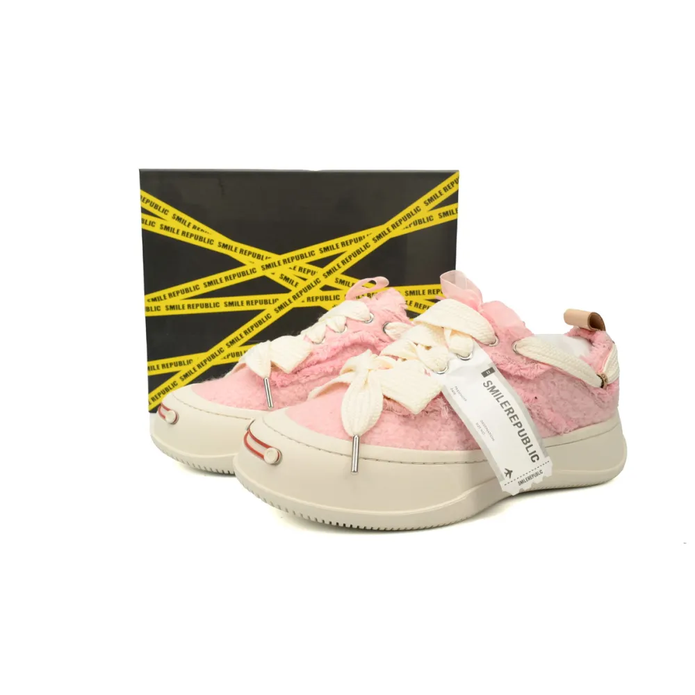 Smilerepublic Pink woolen fabric Tan Jianci Replaceable open mouthed thick soled low cut canvas shoes