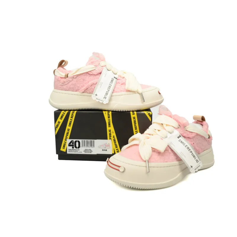 Smilerepublic Pink woolen fabric Tan Jianci Replaceable open mouthed thick soled low cut canvas shoes