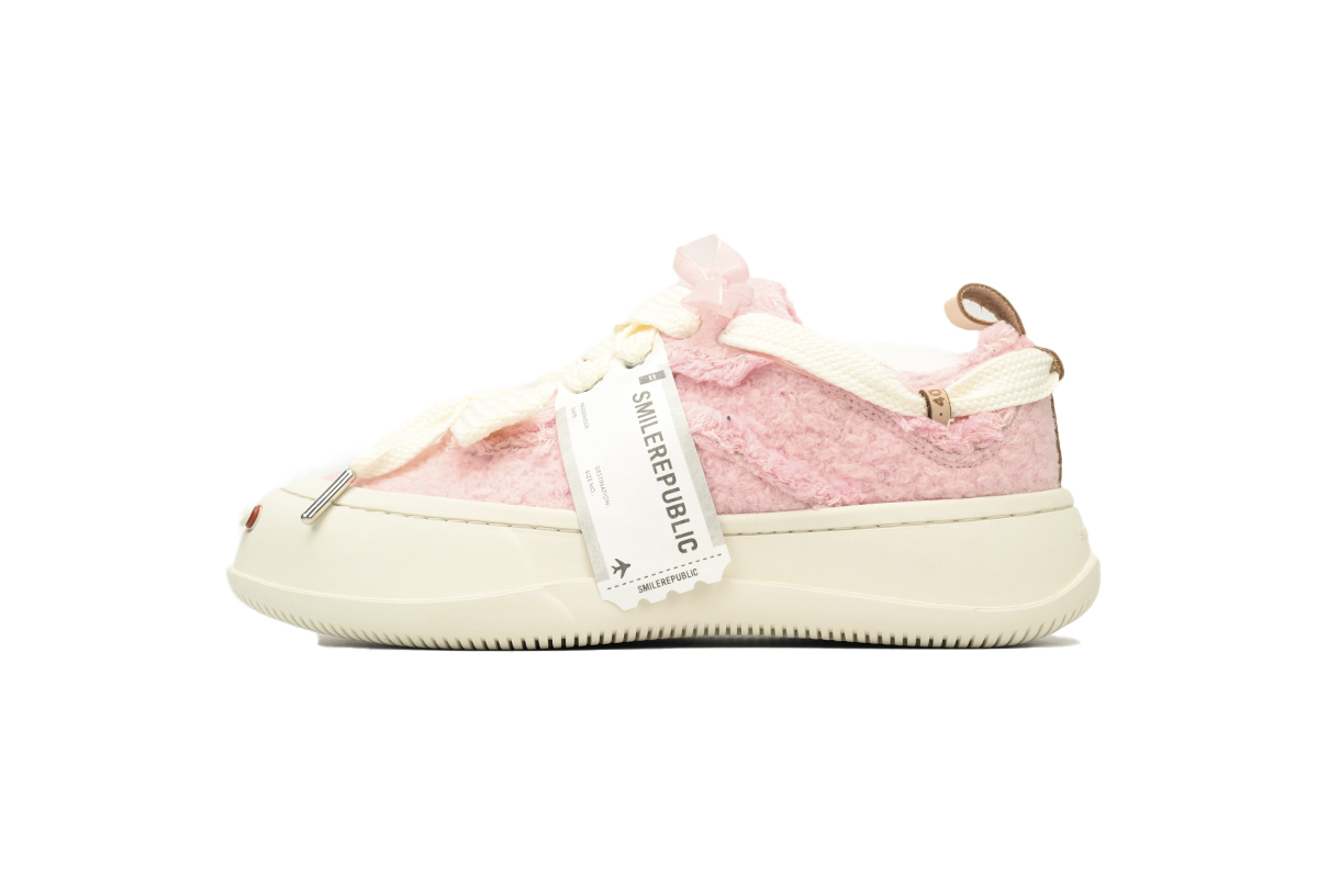Smilerepublic Pink woolen fabric Tan Jianci Replaceable open mouthed thick soled low cut canvas shoes