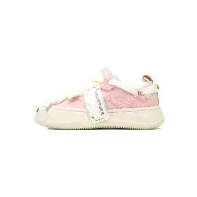 Smilerepublic Pink woolen fabric Tan Jianci Replaceable open mouthed thick soled low cut canvas shoes 01