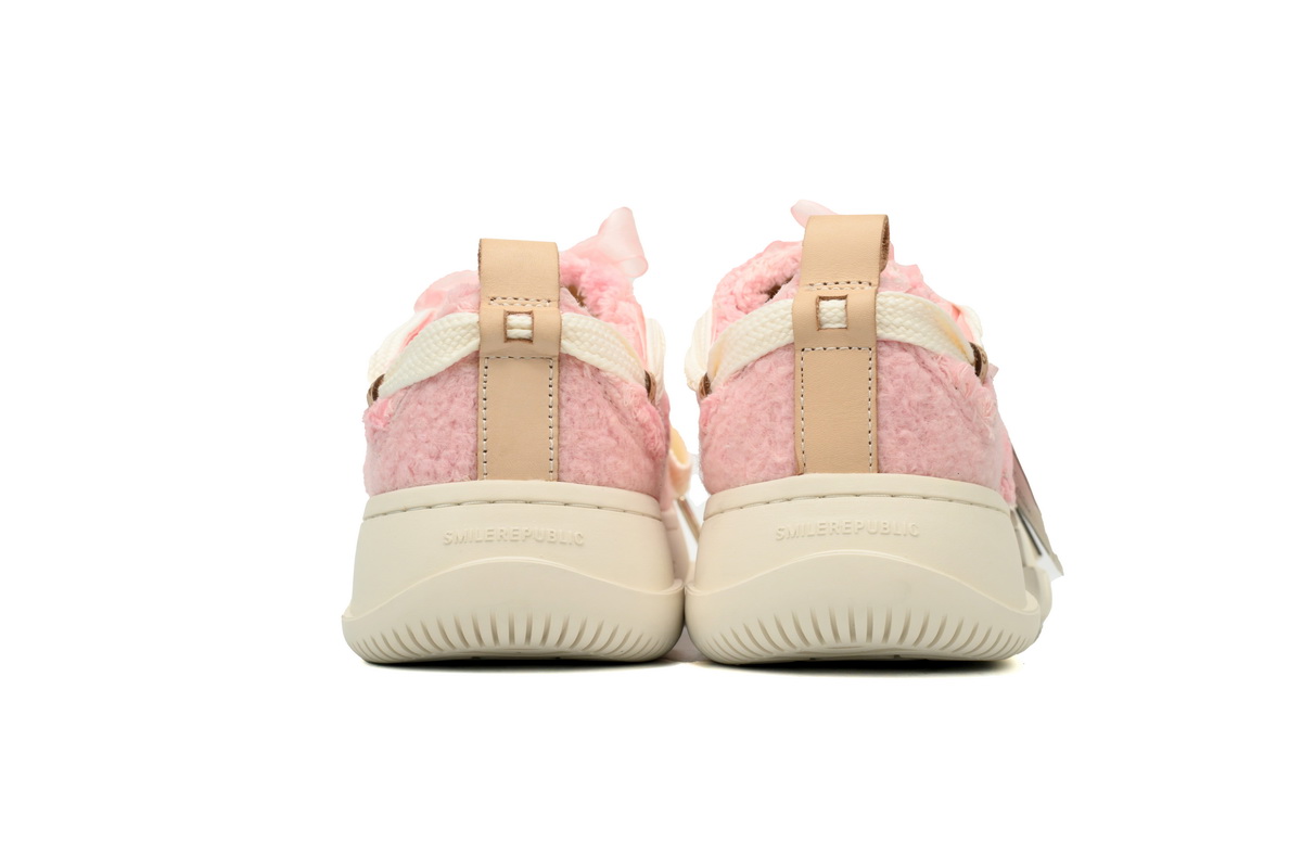 Smilerepublic Pink woolen fabric Tan Jianci Replaceable open mouthed thick soled low cut canvas shoes