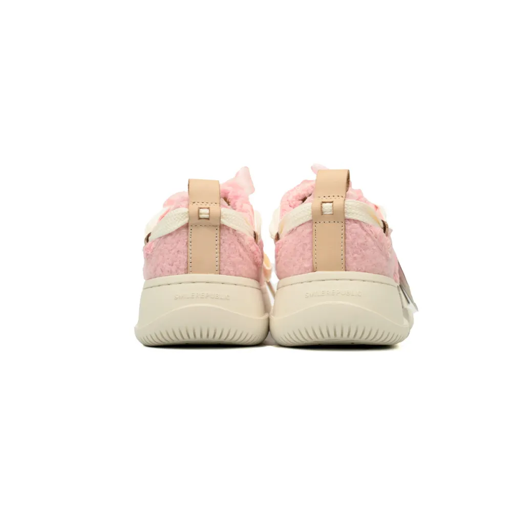 Smilerepublic Pink woolen fabric Tan Jianci Replaceable open mouthed thick soled low cut canvas shoes