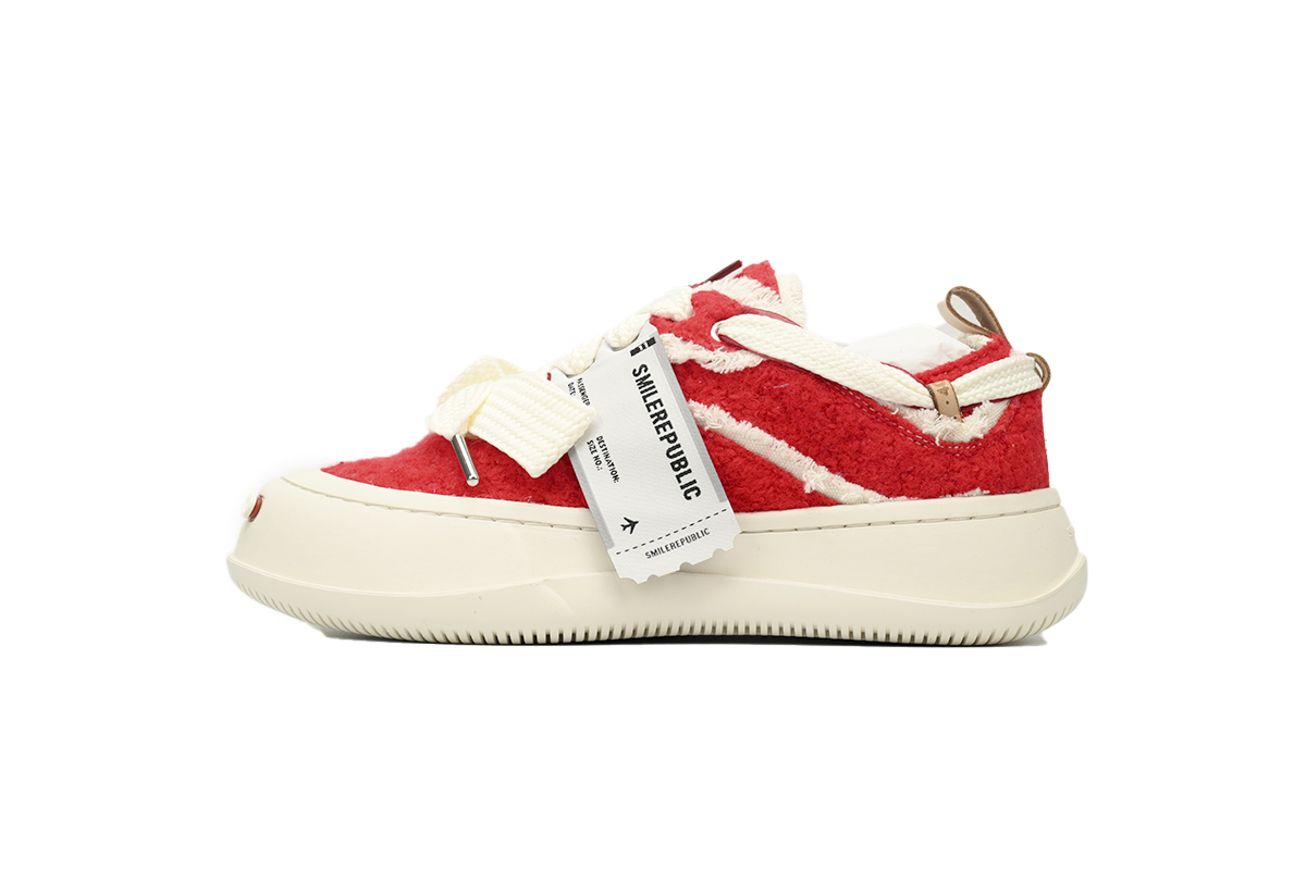 Smilerepublic Red woolen fabric Tan Jianci Replaceable open mouthed thick soled low cut canvas shoes