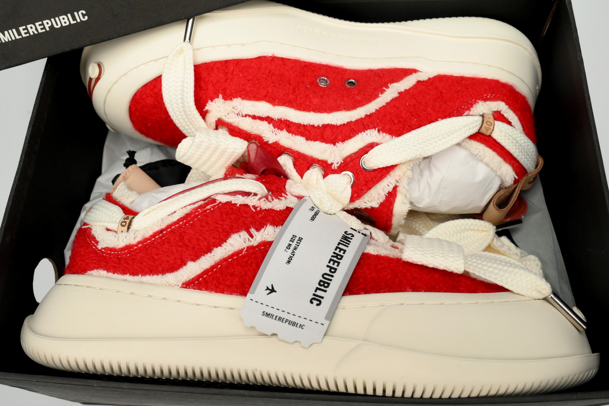 Smilerepublic Red woolen fabric Tan Jianci Replaceable open mouthed thick soled low cut canvas shoes