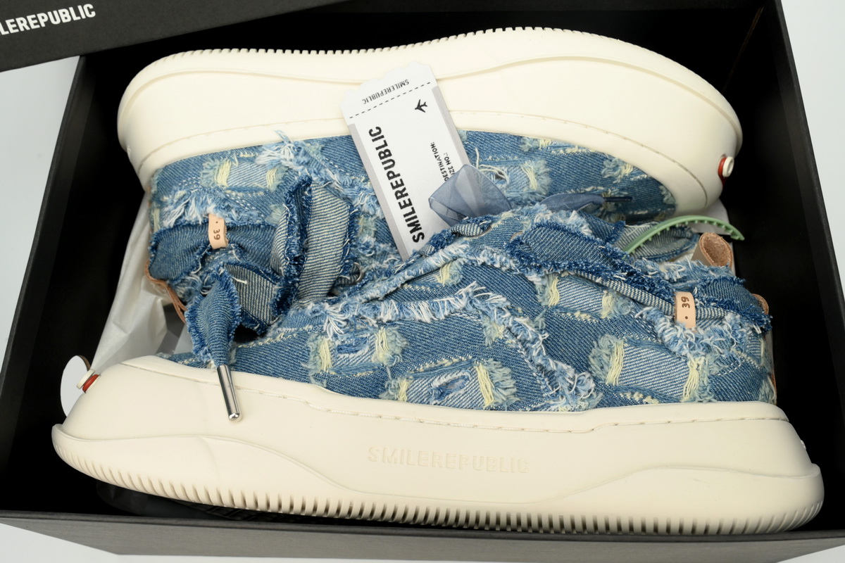 Smilerepublic Woolen blue Tan Jianci Replaceable open mouth low cut canvas shoes