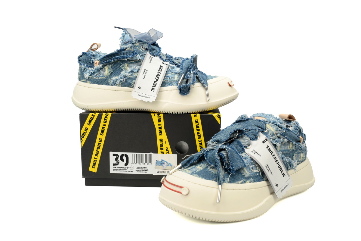 Smilerepublic Woolen blue Tan Jianci Replaceable open mouth low cut canvas shoes