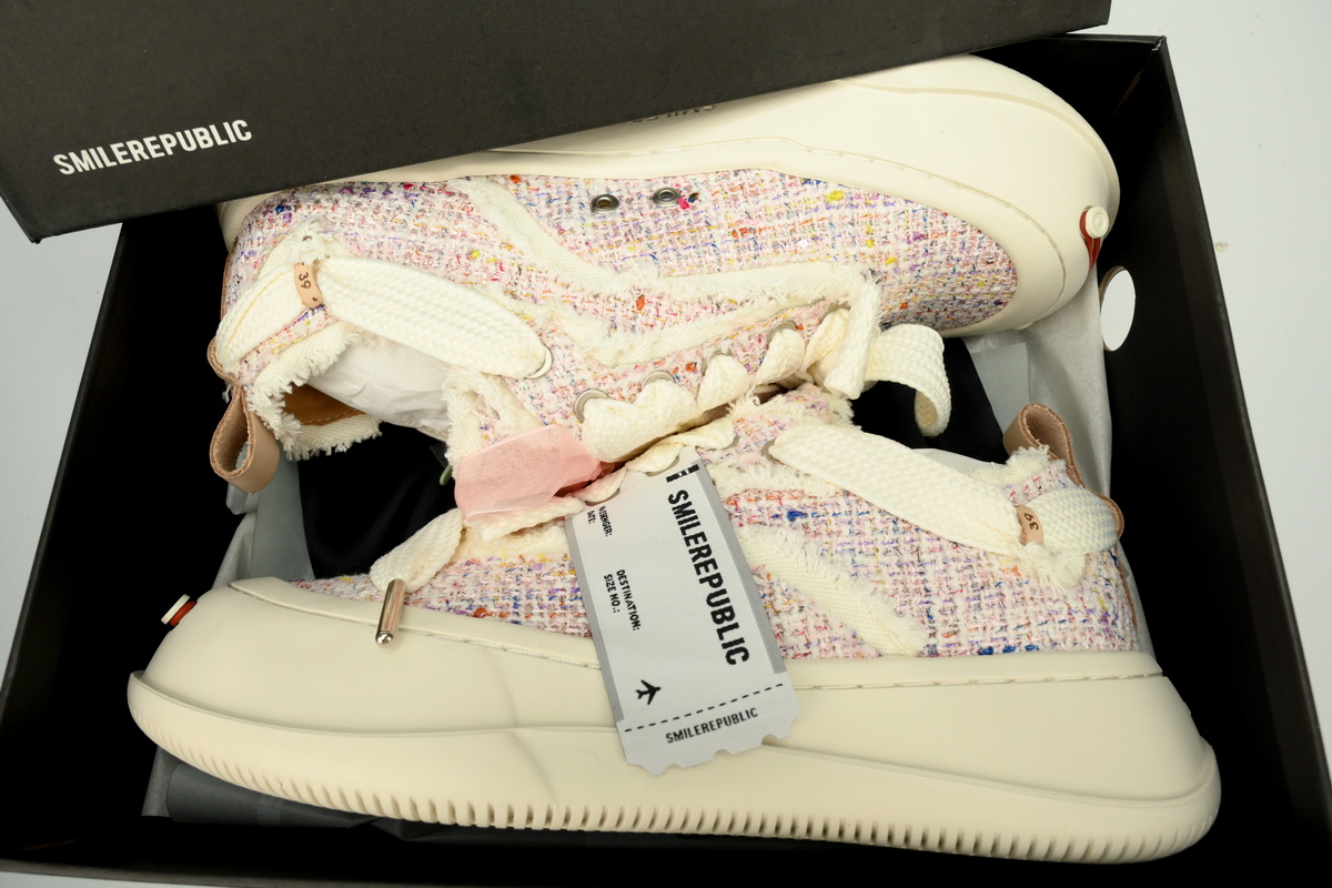 Smilerepublic Xiaoxiangfeng Pink Tan Jianci Replaceable open mouthed fine tweed thick soled low cut canvas shoes