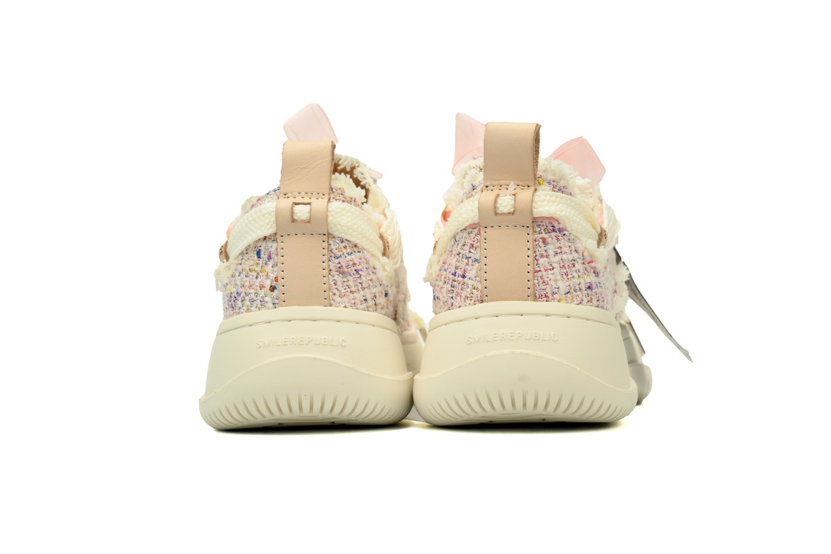 Smilerepublic Xiaoxiangfeng Pink Tan Jianci Replaceable open mouthed fine tweed thick soled low cut canvas shoes