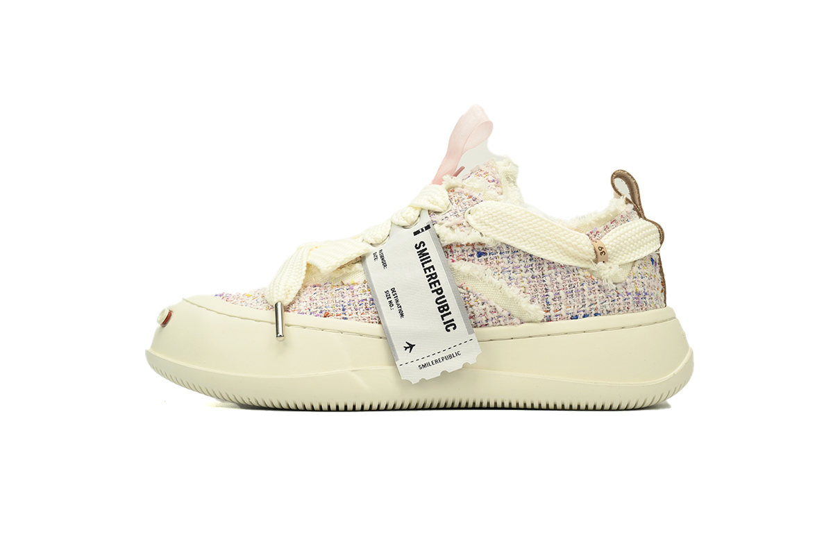 Smilerepublic Xiaoxiangfeng Pink Tan Jianci Replaceable open mouthed fine tweed thick soled low cut canvas shoes