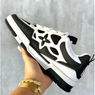 Replica   Louis Vuitton Leather lace up Fashionable Board Shoes White Black 01