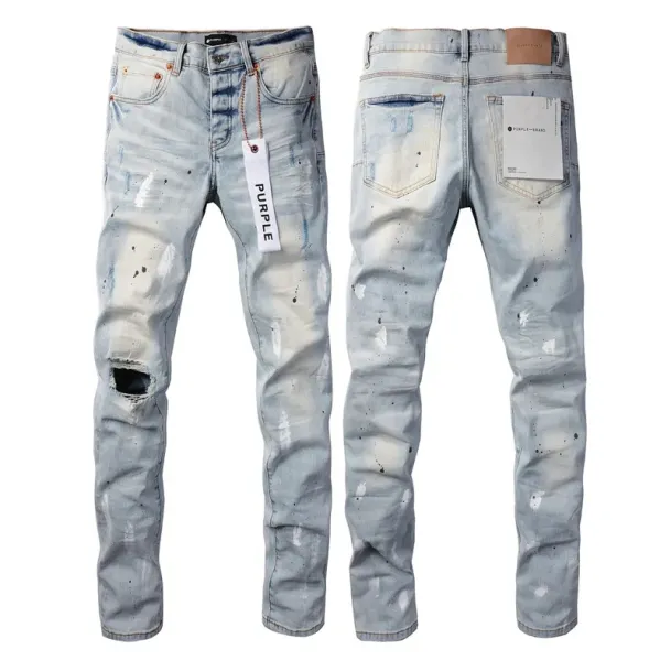 Purple Jeans American High Street Blue Distressed Distressed 2024 New Fashion Trend High Quality Jeans