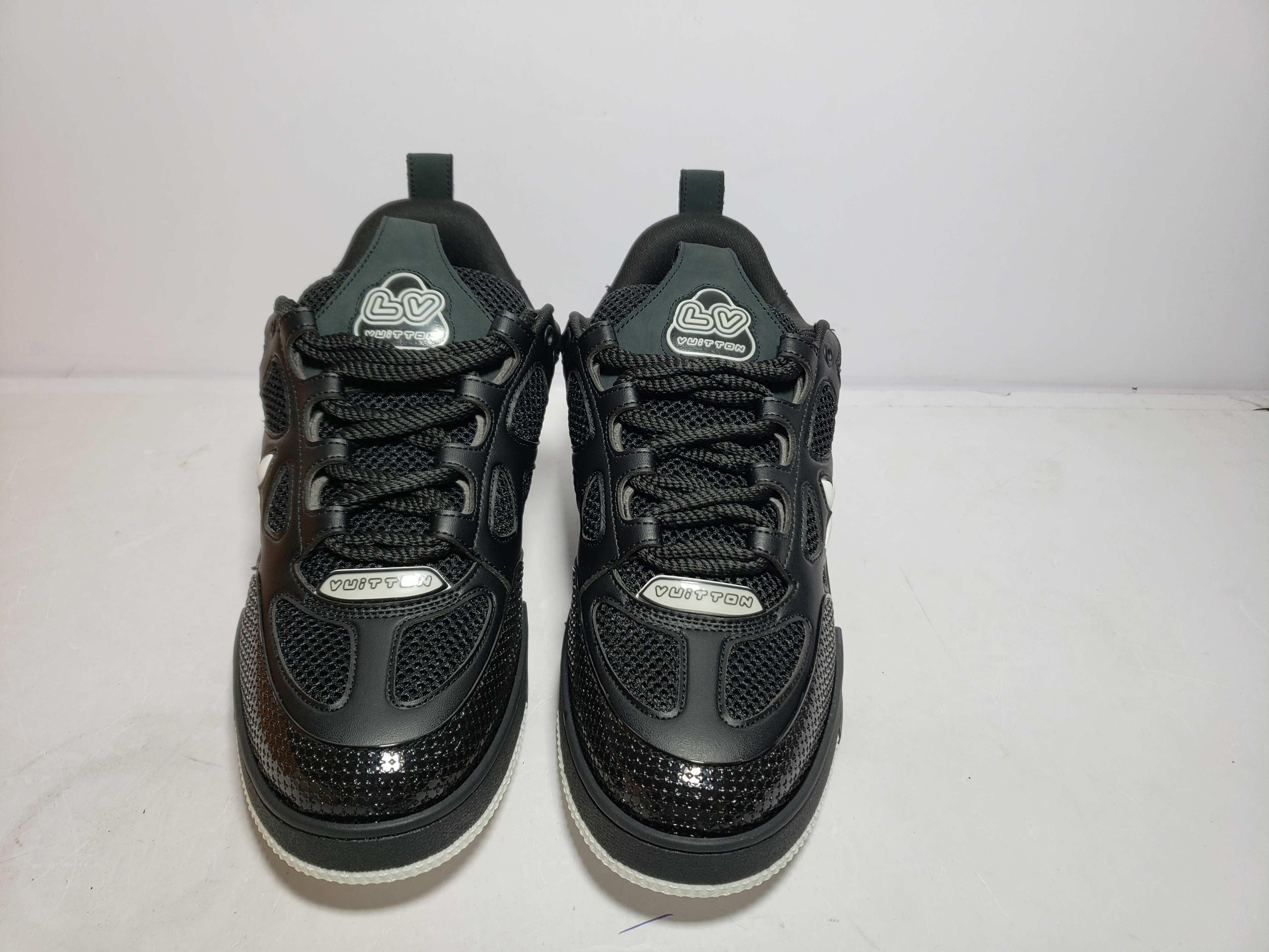 Replica Louis Vuitton Leather lace up Fashionable Board Shoes Black,51BCOLRB