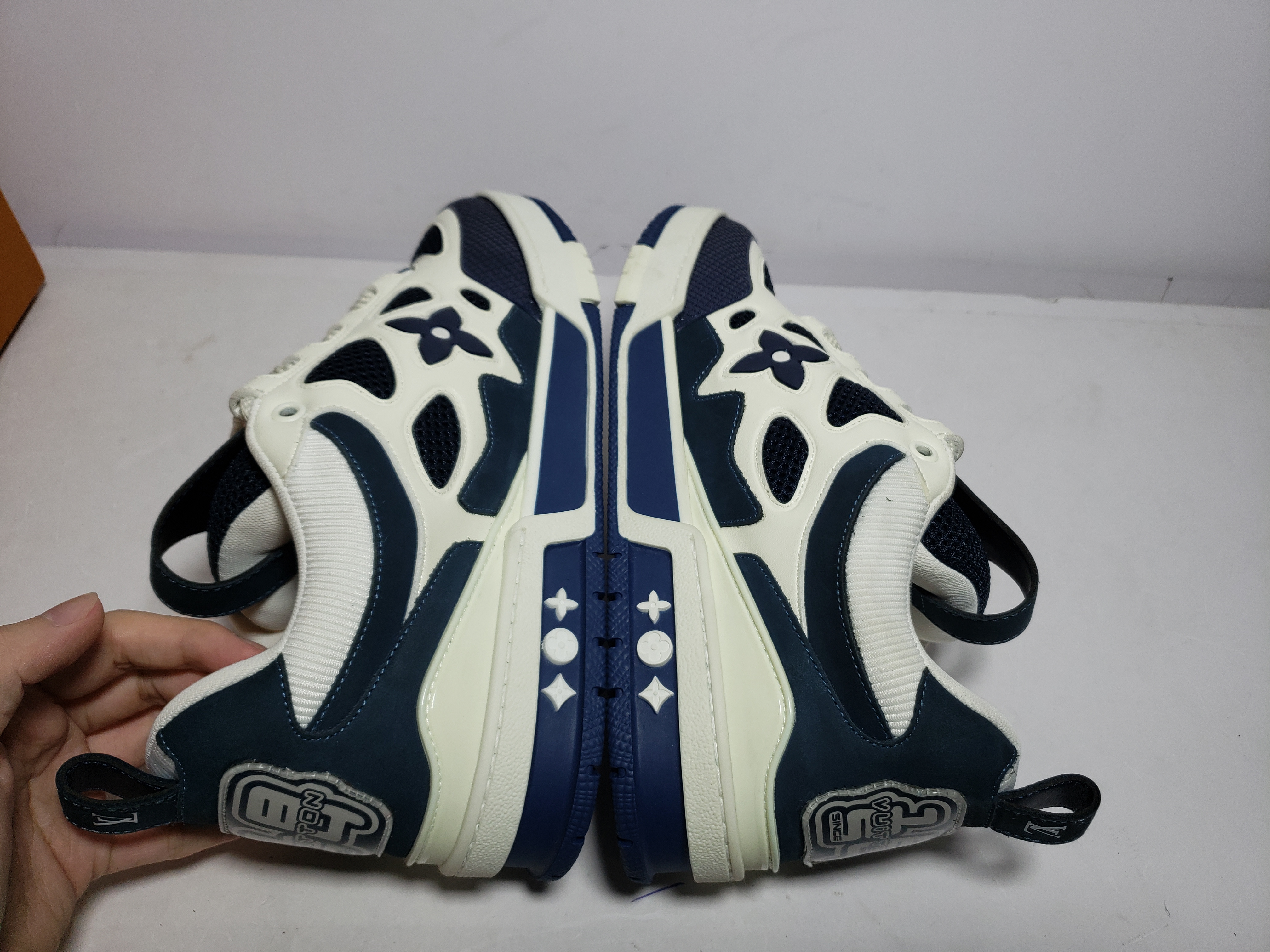 Replica Louis Vuitton Leather lace up Fashionable Board Shoes Blue,51BCOLRB