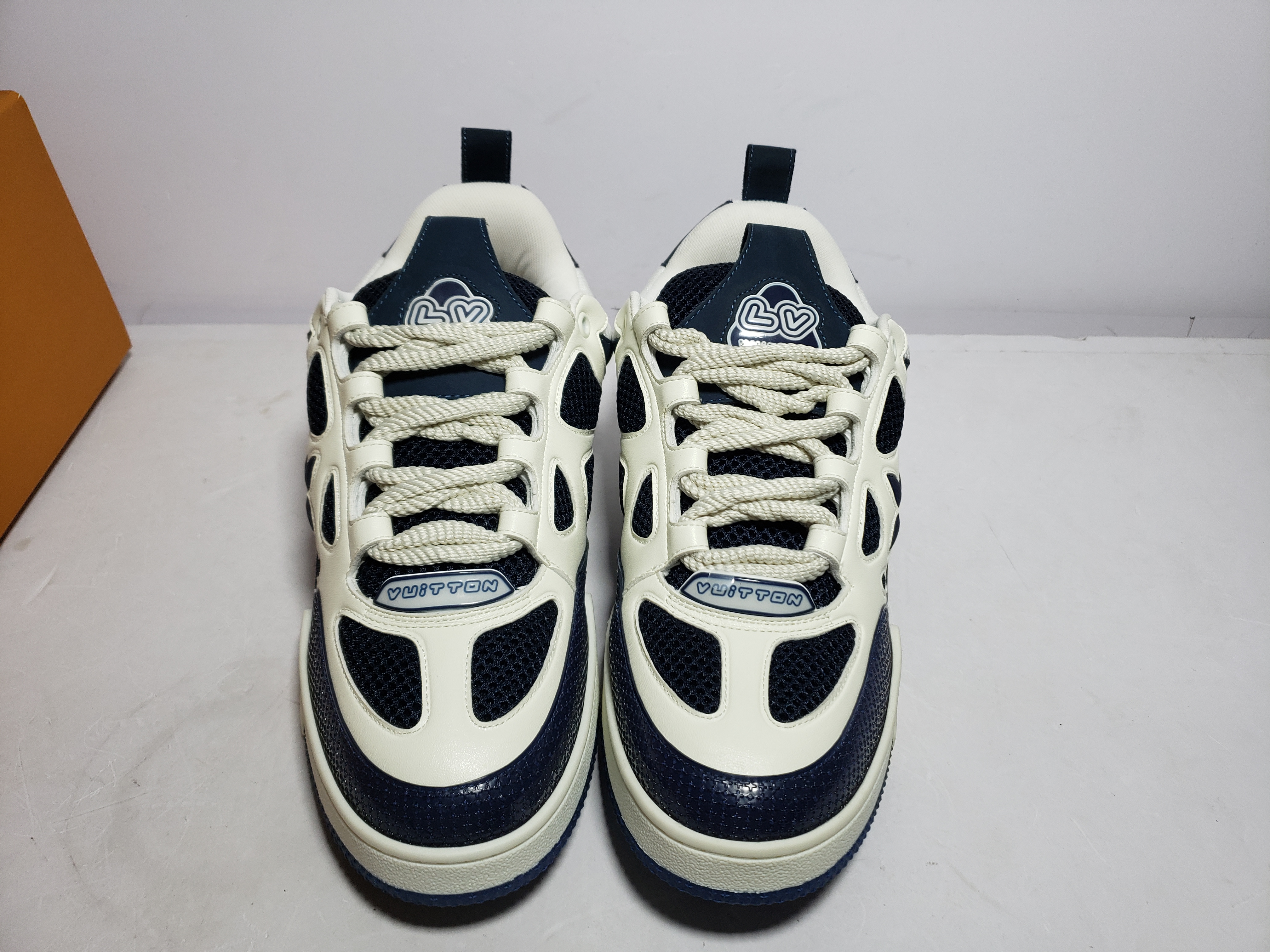 Replica Louis Vuitton Leather lace up Fashionable Board Shoes Blue,51BCOLRB