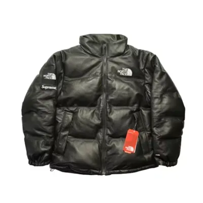 Supreme The North Face Leather Nuptse Jacket black 01