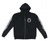 Chrome Hearts Horseshoe Floral Cross-Sleeve Zip Up Hoodie Black/White