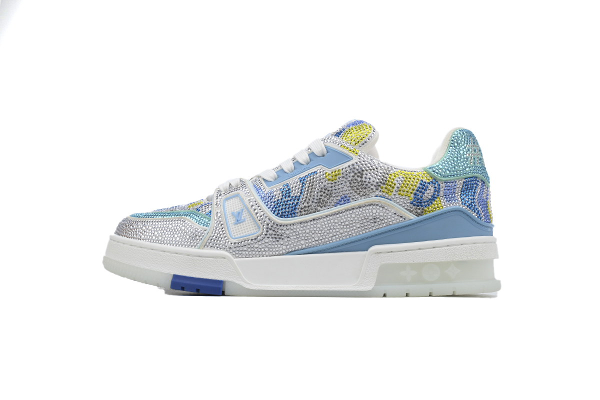 PKGoden LOUIS VUITTON Trainer White Blue Camouflage Diamond