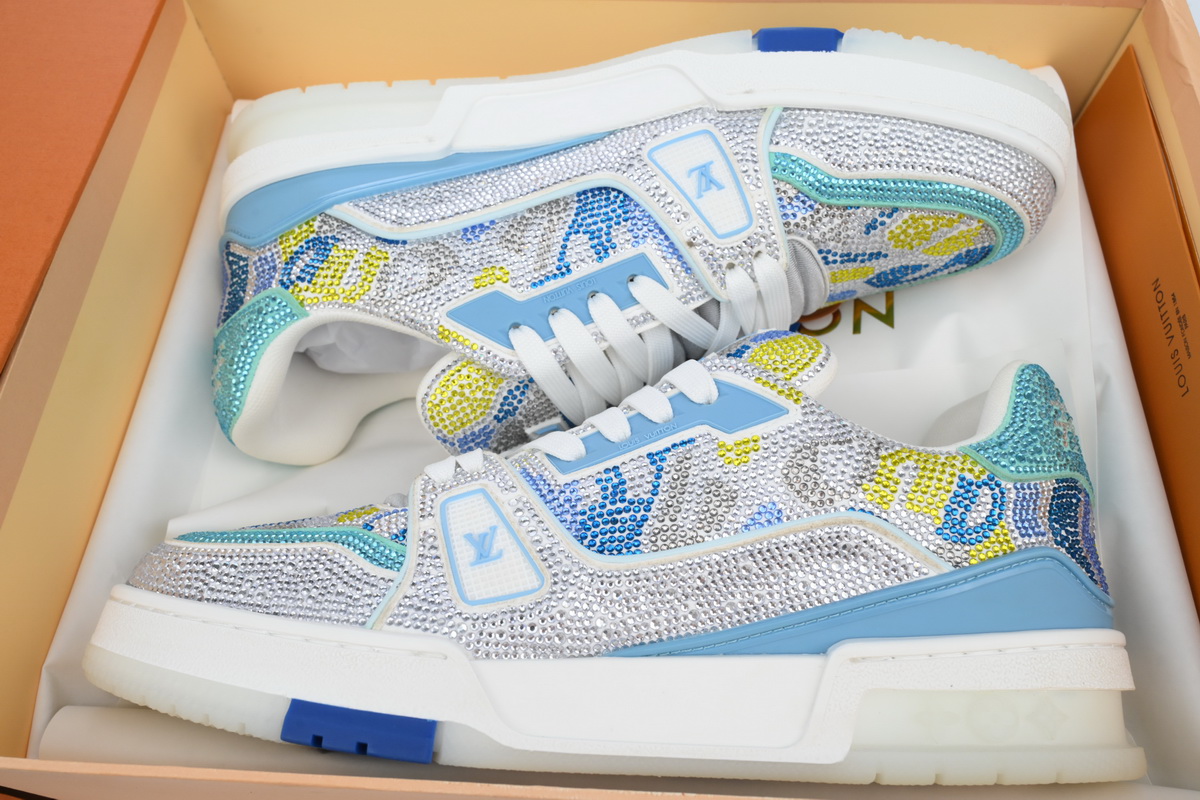 PKGoden LOUIS VUITTON Trainer White Blue Camouflage Diamond