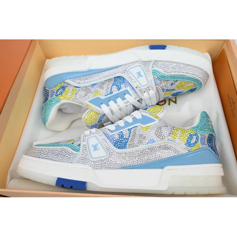 PKGoden LOUIS VUITTON Trainer White Blue Camouflage Diamond