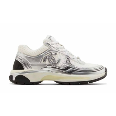Replica Chanel Wmns CC Logo Sneaker White Silver 01
