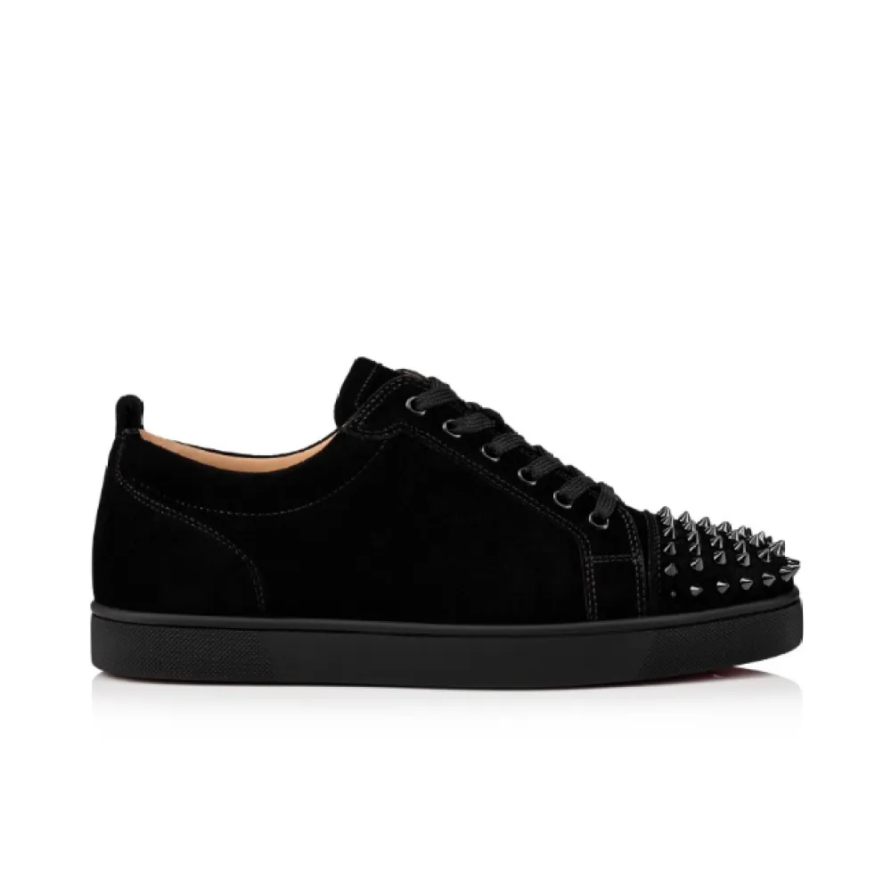 Christian Louboutin Louis Junior Spikes Veau Velours Sneaker Black, 1130575CM53