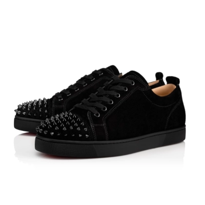 Christian Louboutin Louis Junior Spikes Veau Velours Sneaker Black, 1130575CM53 01