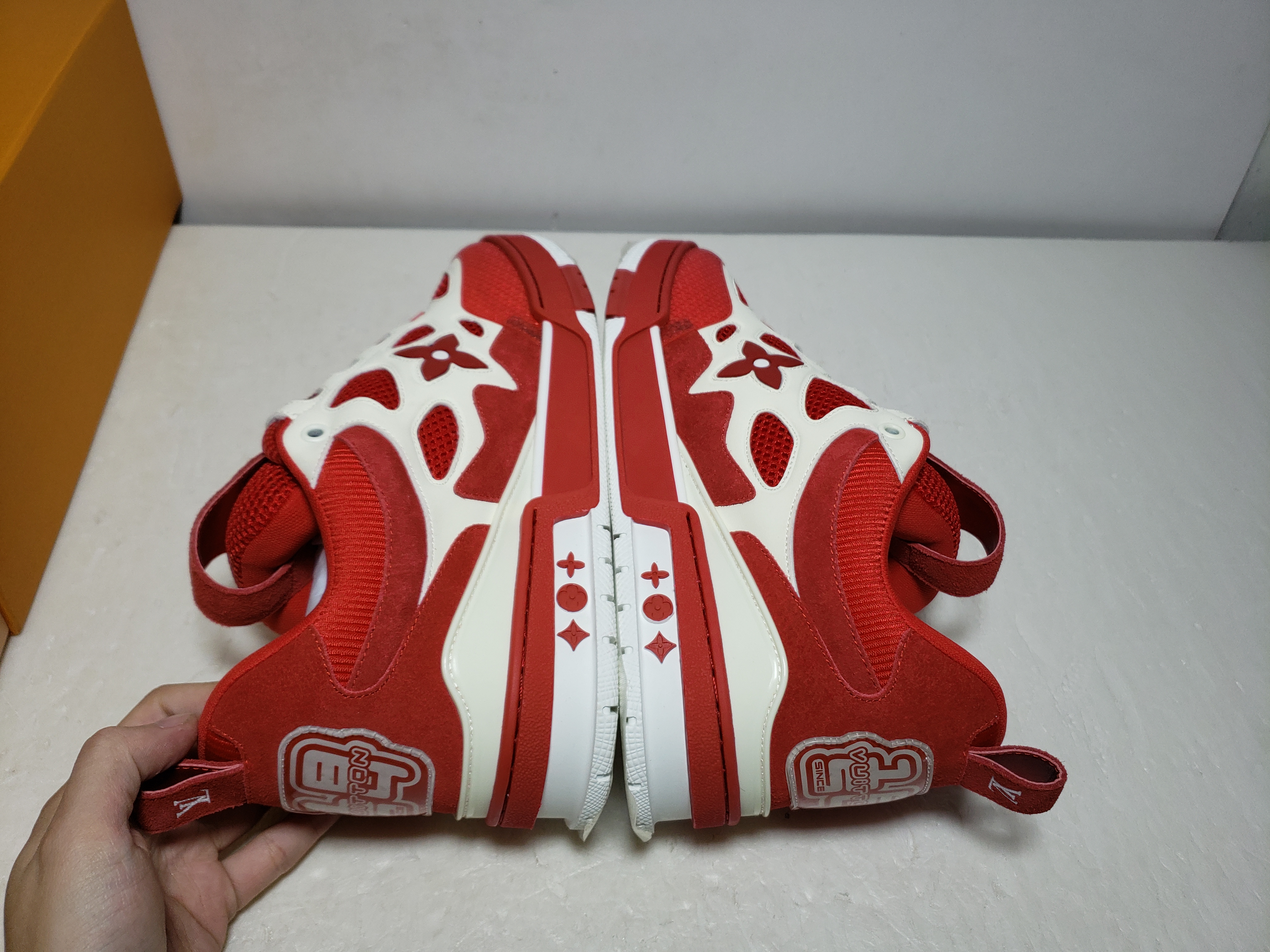 Replica Louis Vuitton Leather lace up Fashionable Board Shoes Red,51BCOLRB