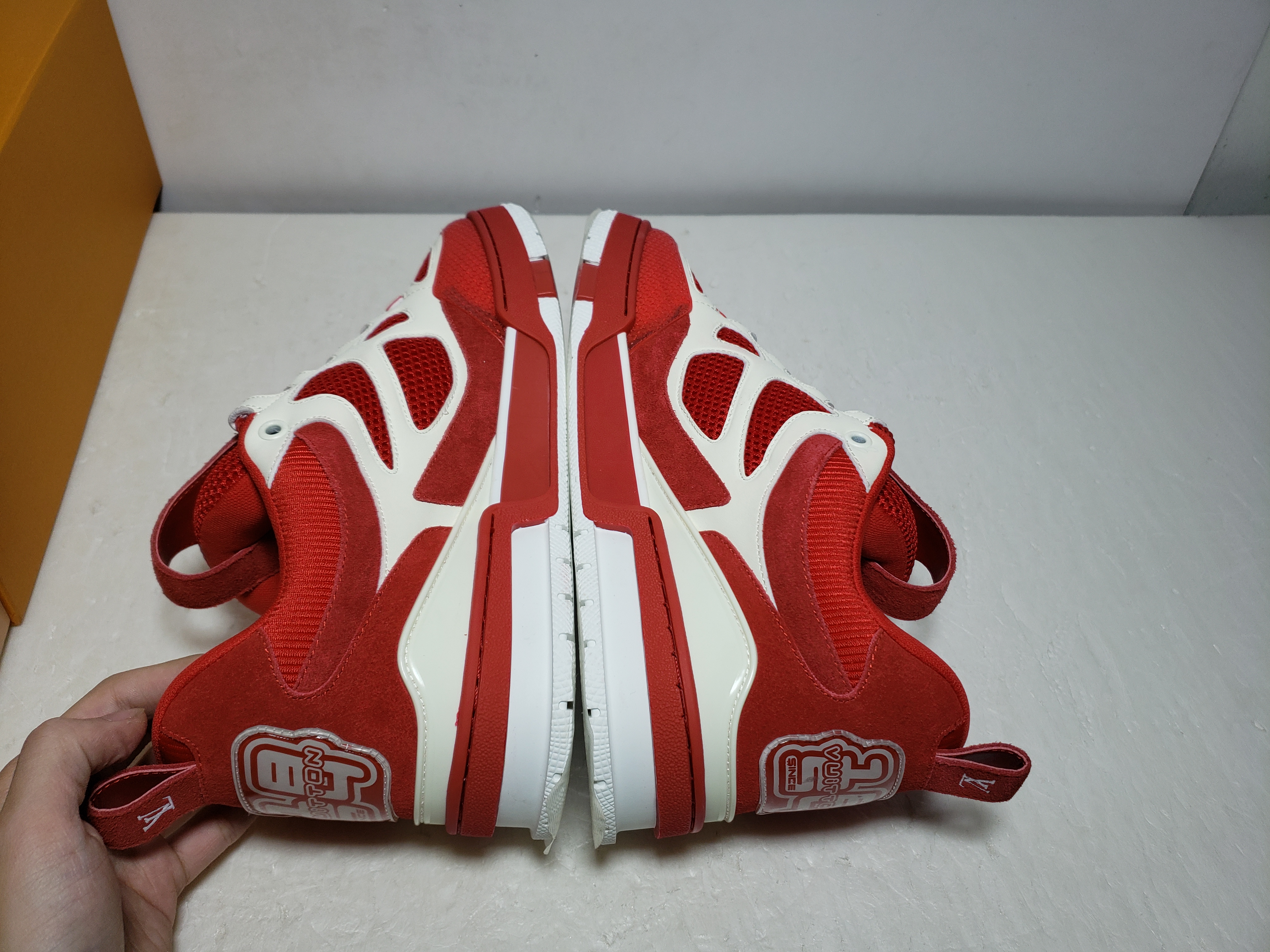 Replica Louis Vuitton Leather lace up Fashionable Board Shoes Red,51BCOLRB