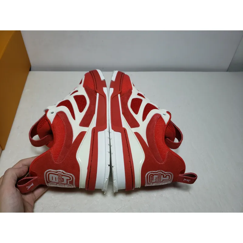 Replica Louis Vuitton Leather lace up Fashionable Board Shoes Red,51BCOLRB
