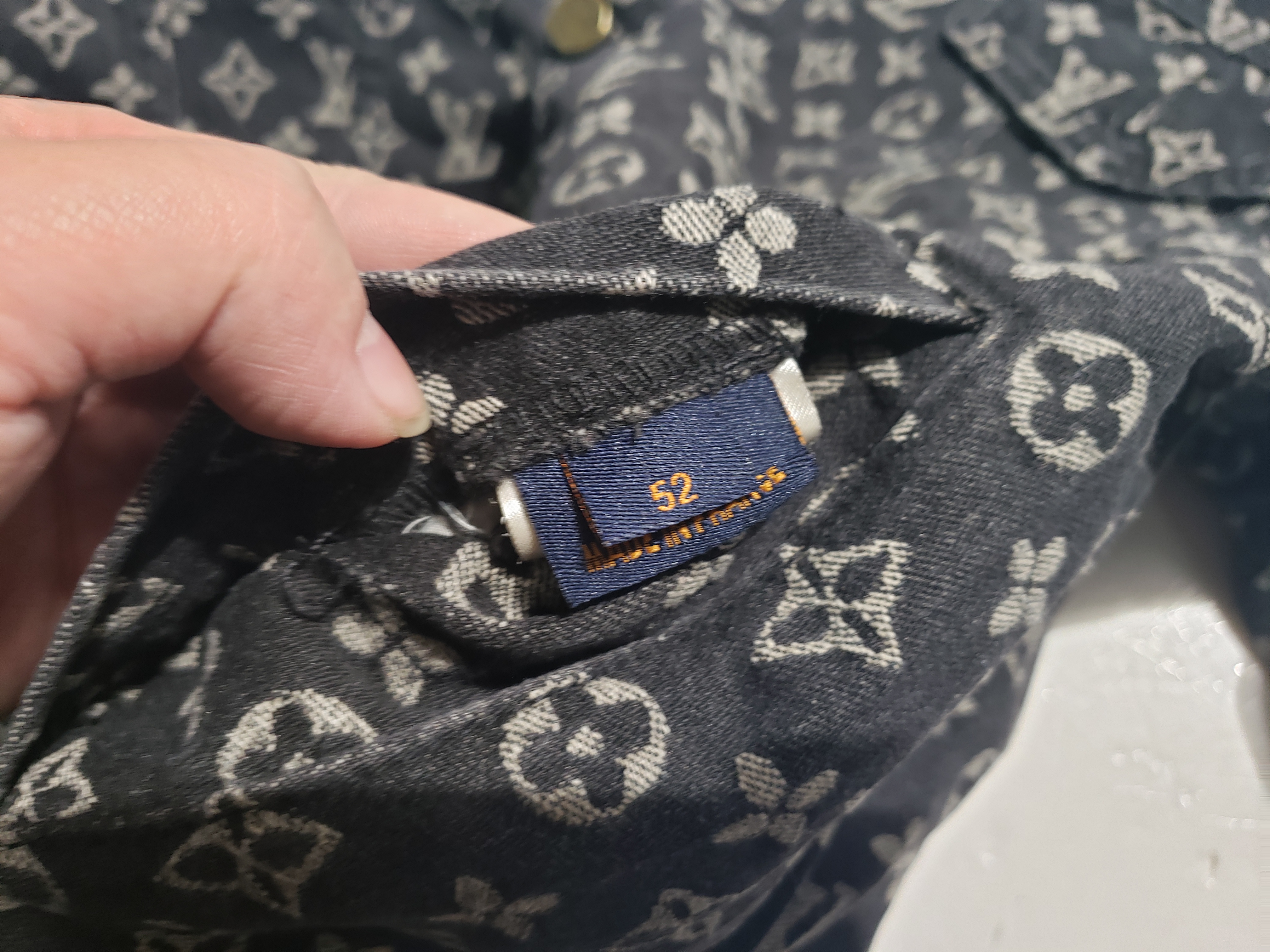 Louis Vuitton monogram full print distressed denim jacket