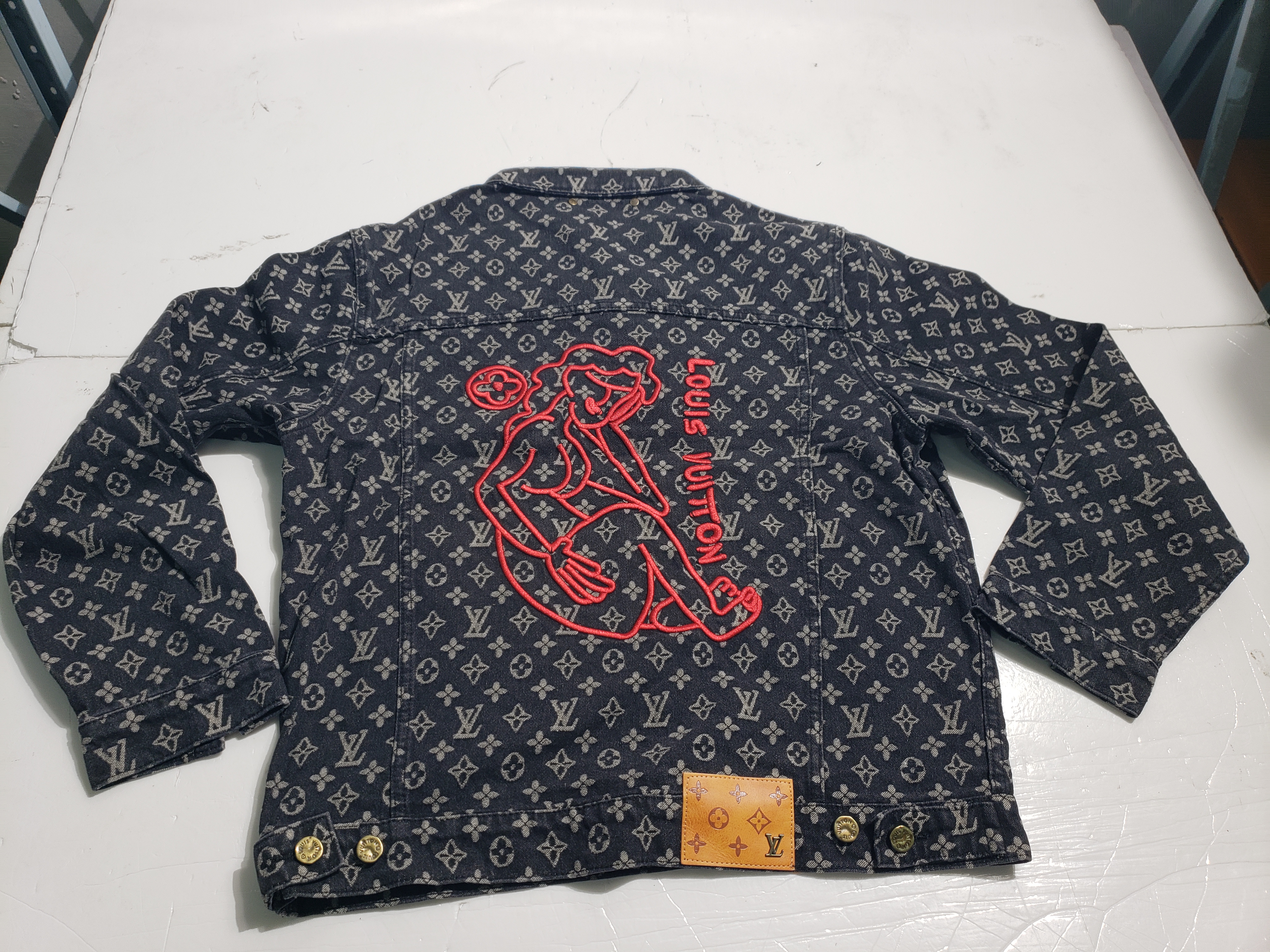 Louis Vuitton monogram full print distressed denim jacket