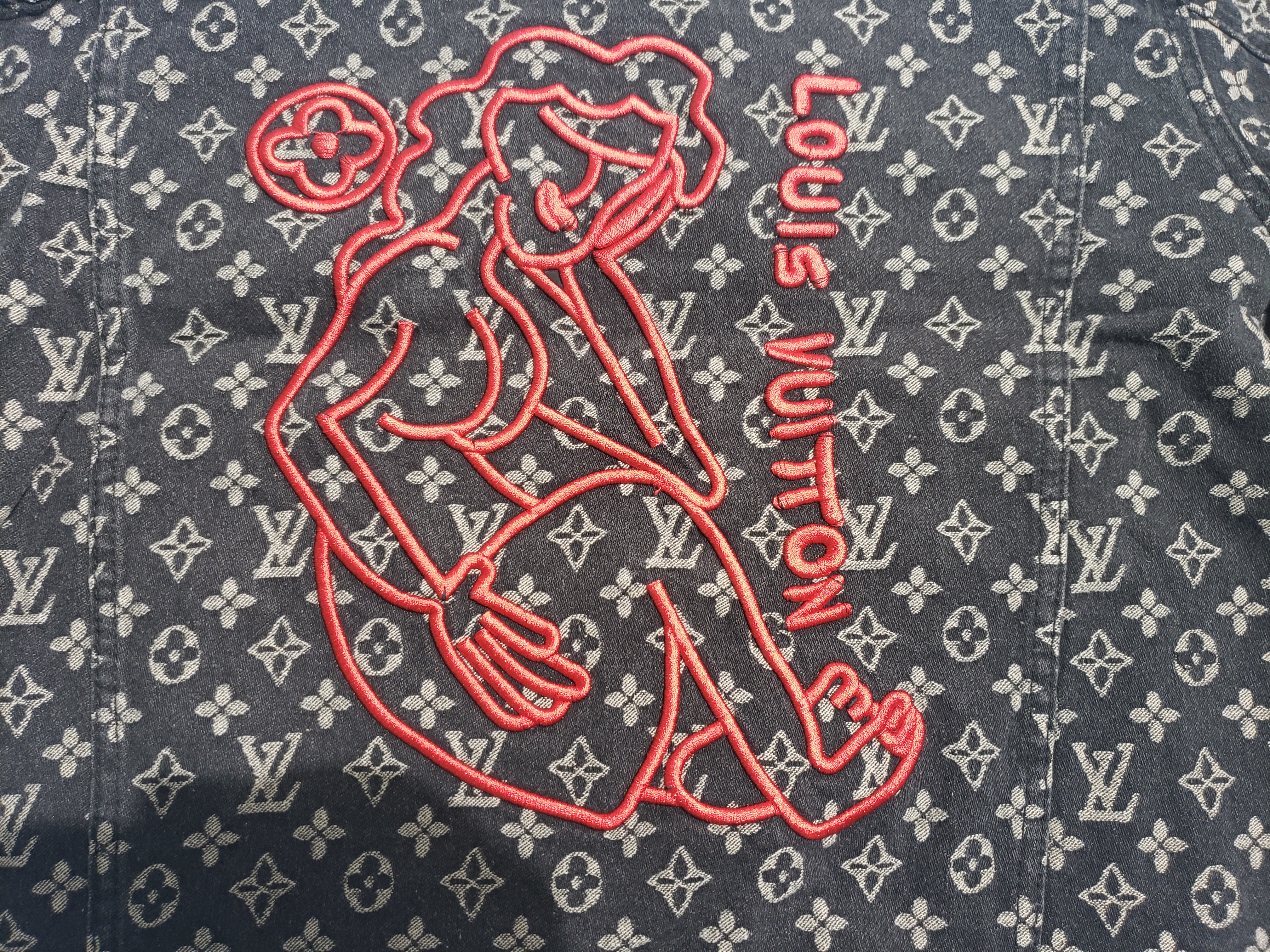 Louis Vuitton monogram full print distressed denim jacket