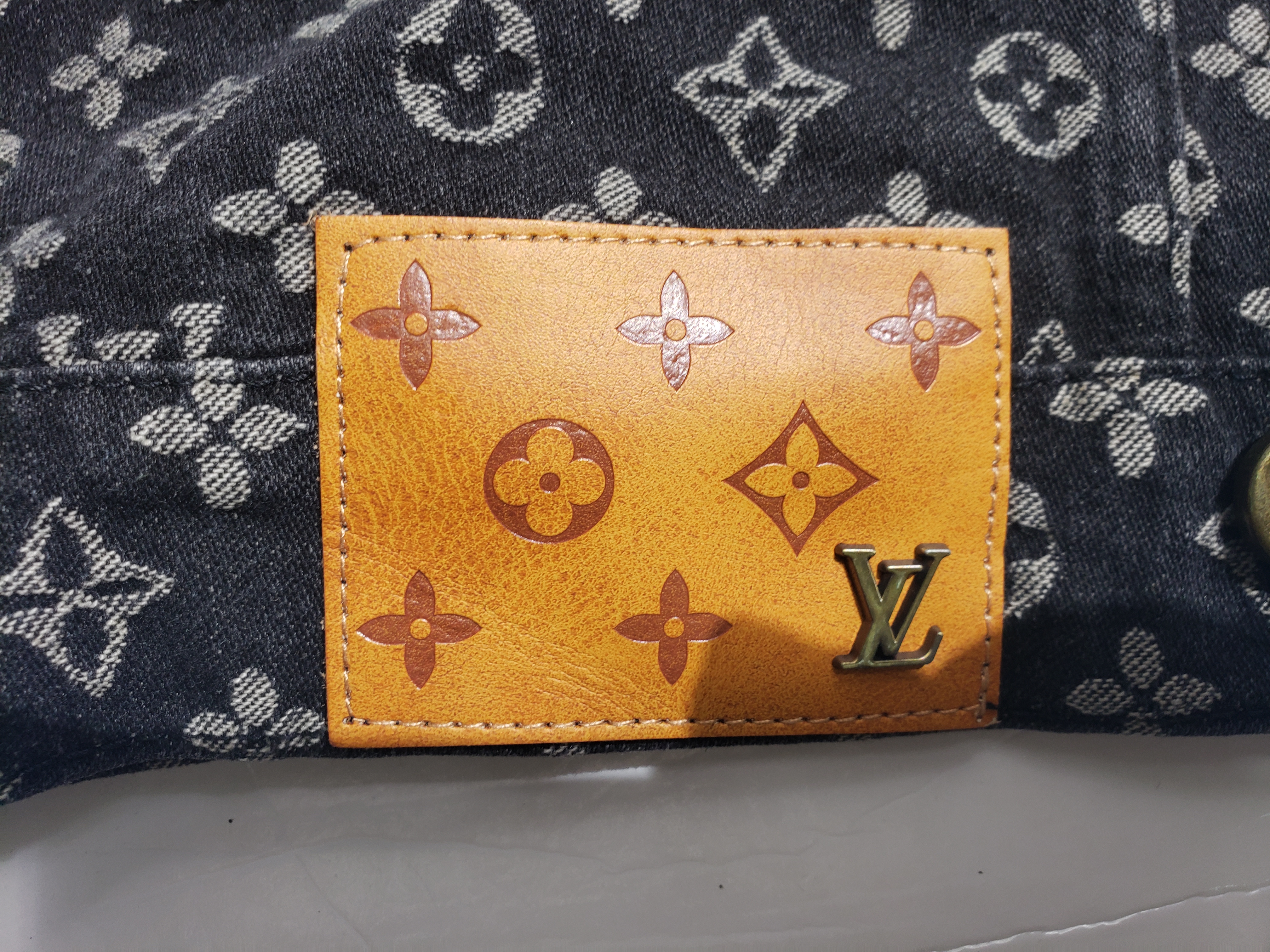 Louis Vuitton monogram full print distressed denim jacket