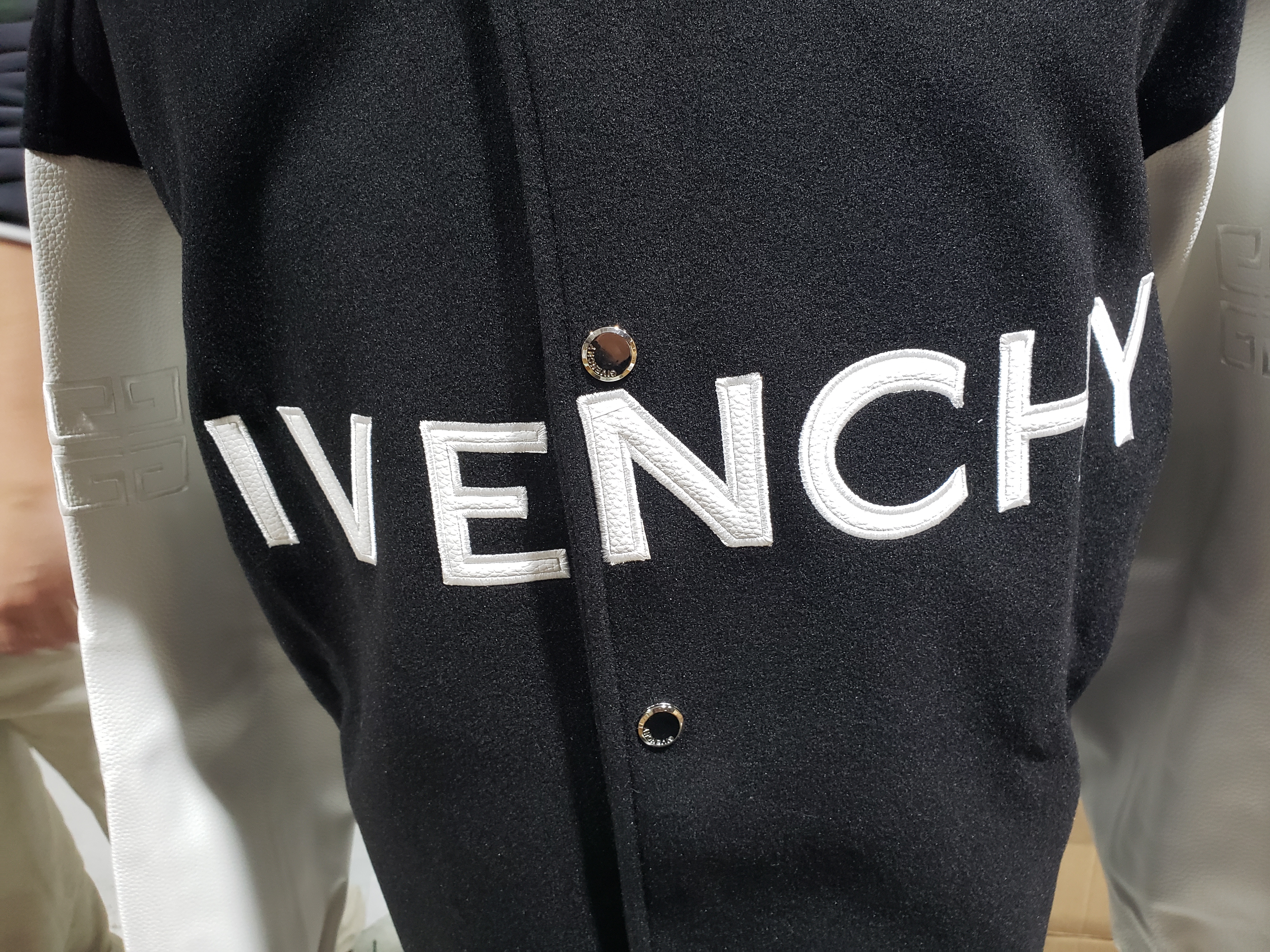 Givenchy 3D embroidered leather sleeve woolen jacket