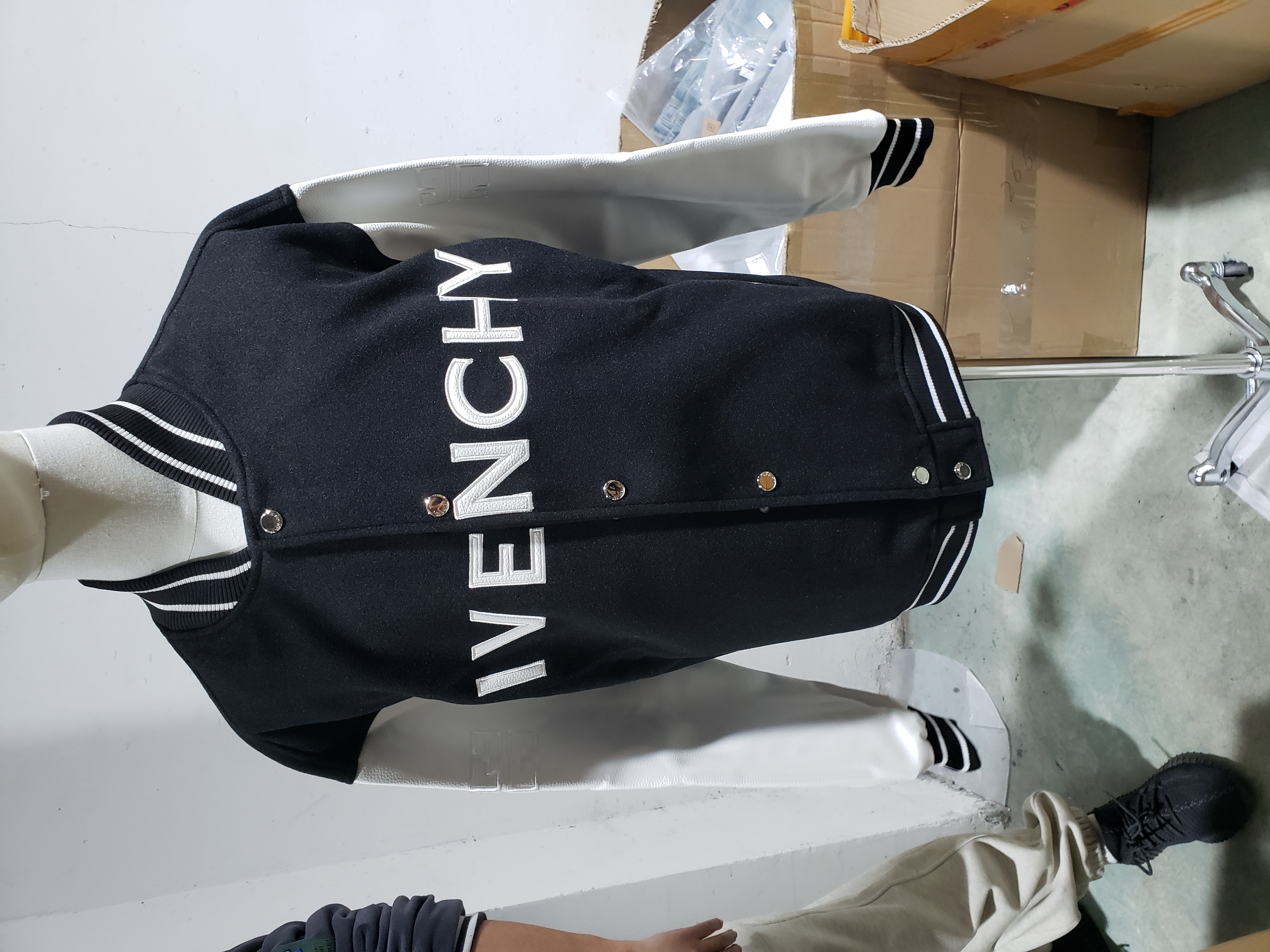Givenchy 3D embroidered leather sleeve woolen jacket