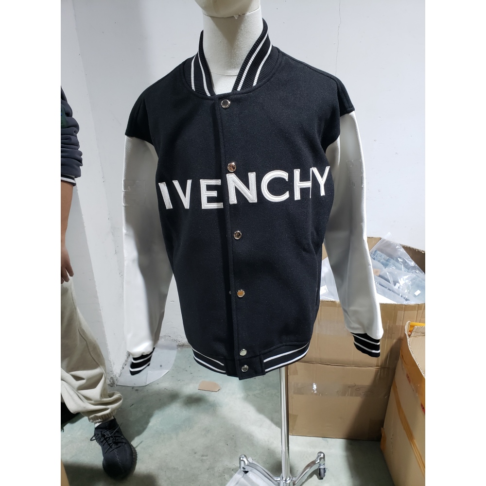 Givenchy 3D embroidered leather sleeve woolen jacket
