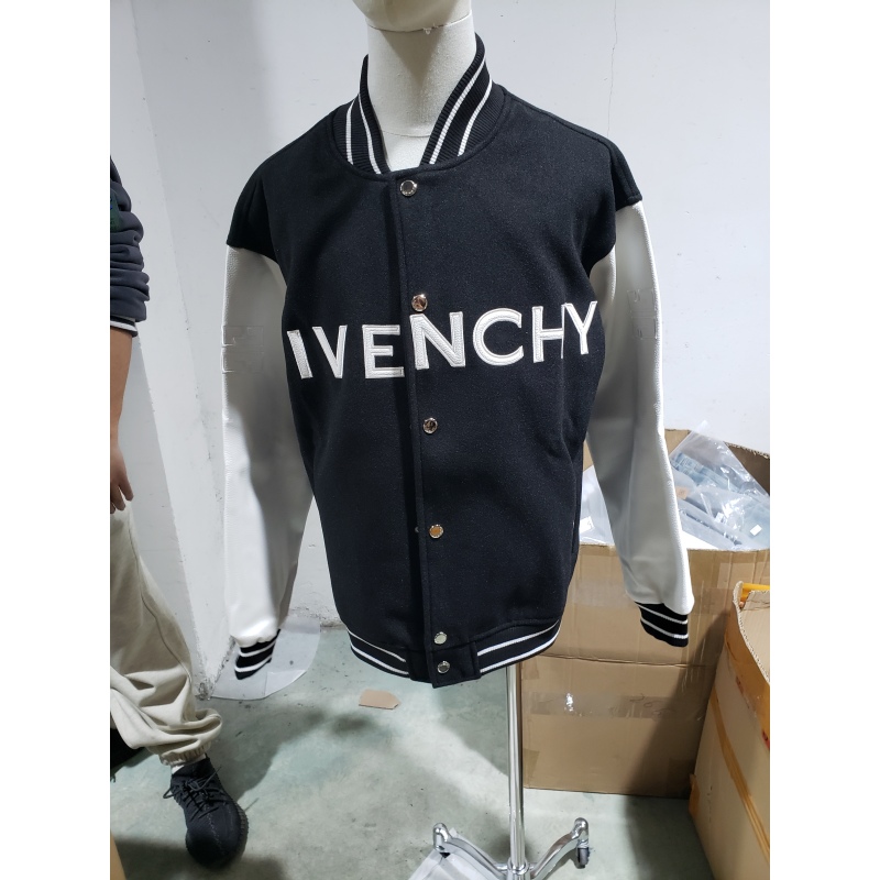 Givenchy 3D embroidered leather sleeve woolen jacket