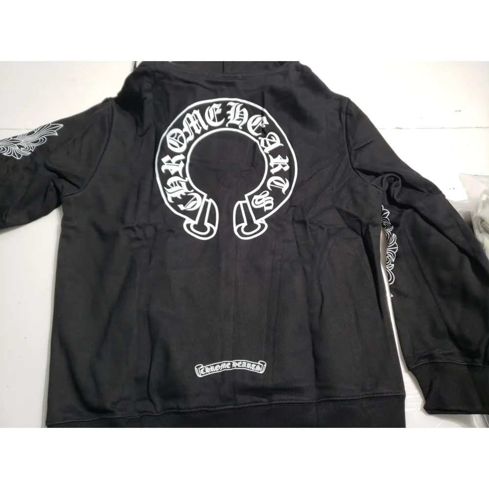 Chrome Hearts Horseshoe Floral Cross-Sleeve Zip Up Hoodie Black/White