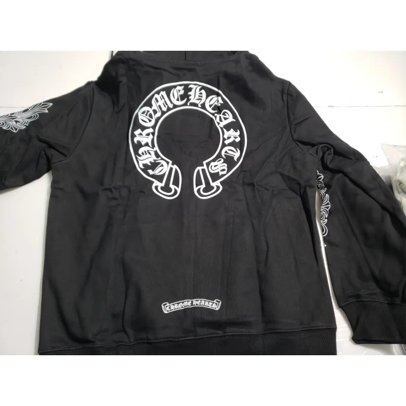 Chrome Hearts Horseshoe Floral Cross-Sleeve Zip Up Hoodie Black/White